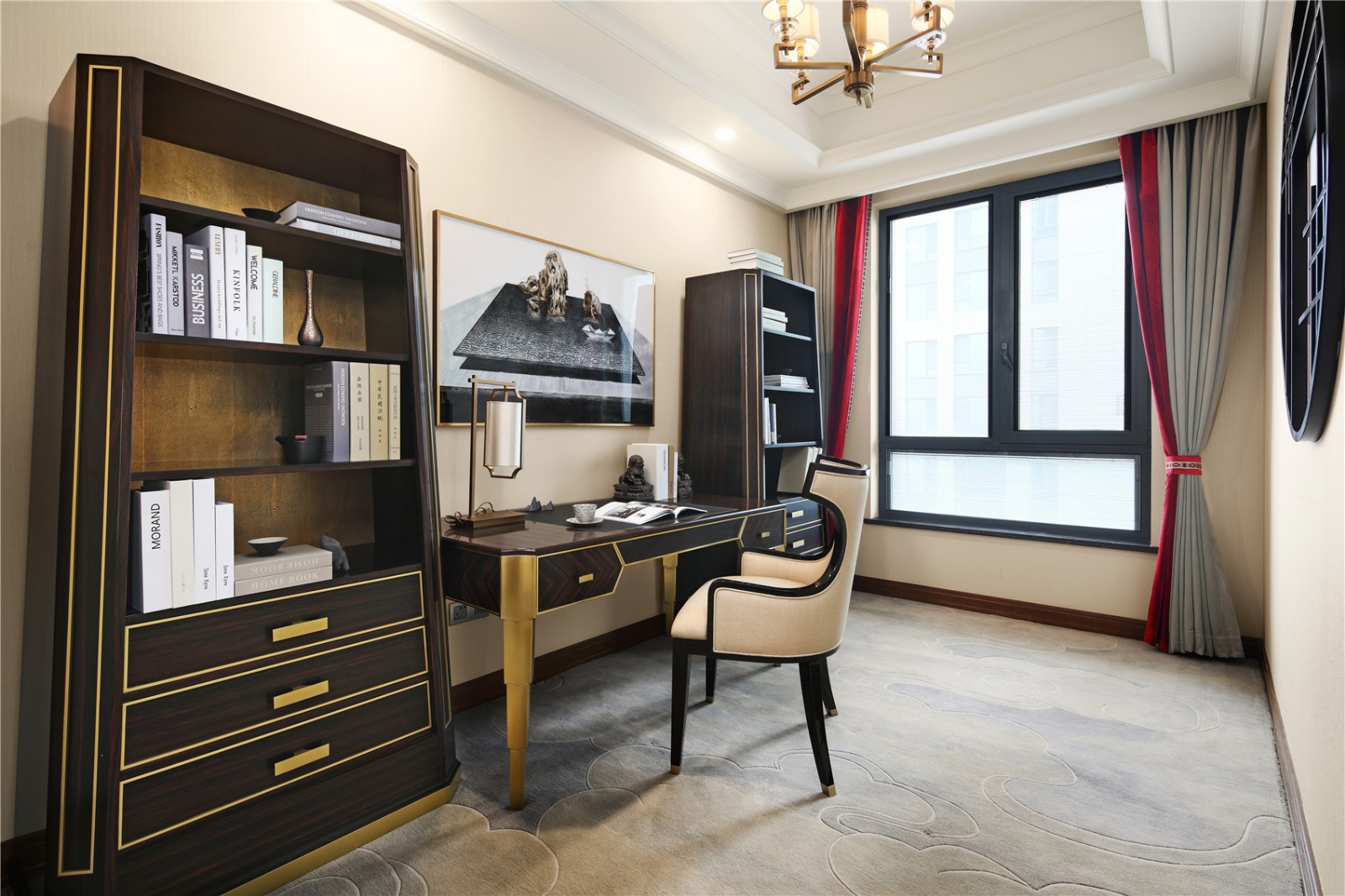 新中式風格家裝設計平層室內(nèi)裝修效果圖-書房 新中式風格家裝設計平層室內(nèi)裝修效果圖-書房