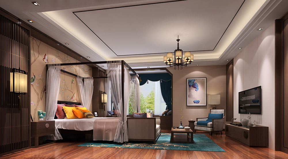 新中式風(fēng)格別墅裝修效果圖-東逸灣翠河澗四居190平米-臥室 新中式風(fēng)格別墅裝修效果圖-東逸灣翠河澗四居190平米-臥室