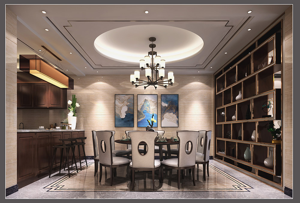 新中式風(fēng)格別墅裝修效果圖-東逸灣翠河澗四居190平米-廚餐廳 新中式風(fēng)格別墅裝修效果圖-東逸灣翠河澗四居190平米-廚餐廳