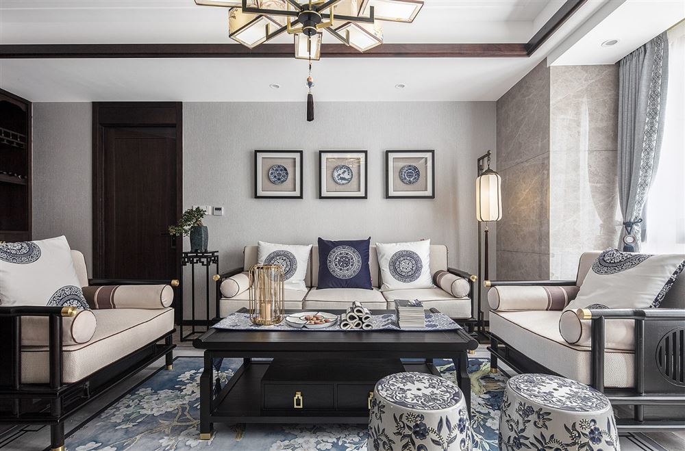 廣州市東方夏灣拿別墅新中式風格三居室裝修案例