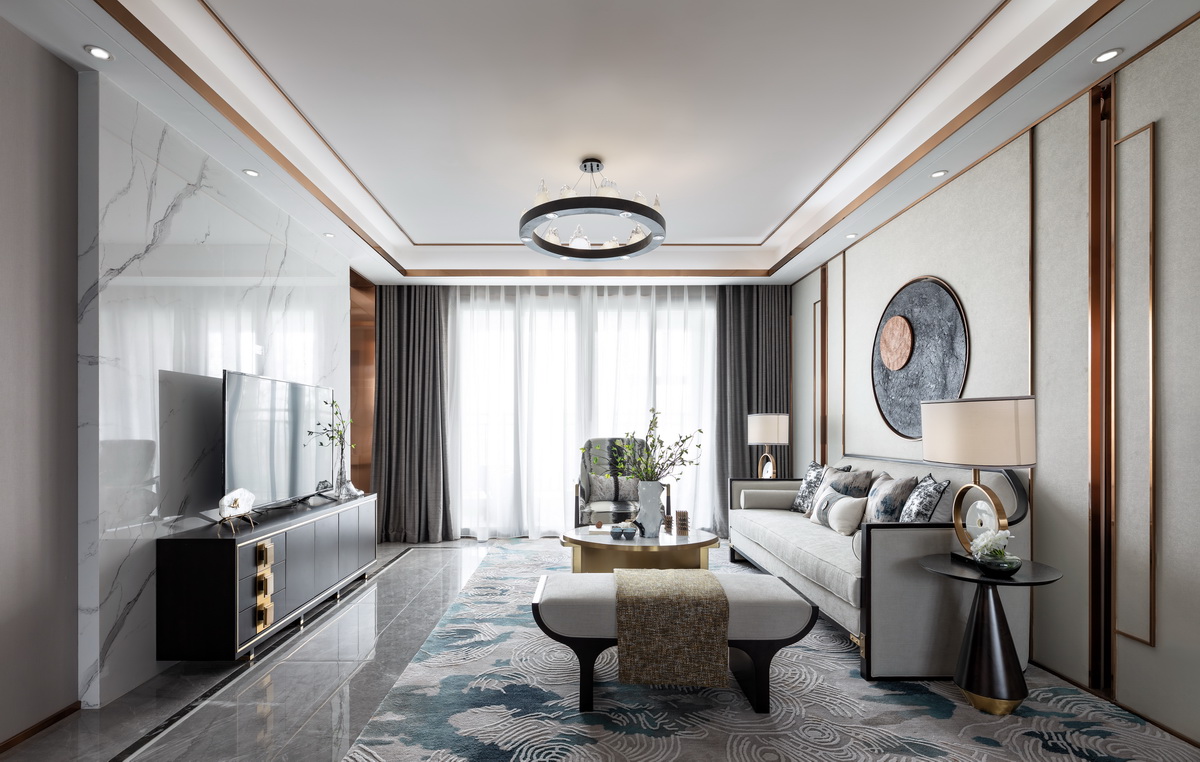 簡約新中式風(fēng)格室內(nèi)家裝案例效果圖-客廳 簡約新中式風(fēng)格室內(nèi)家裝案例效果圖-客廳