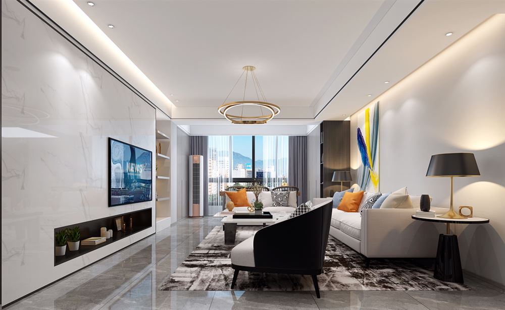 廣州市方圓明月山溪別墅輕奢風(fēng)格三居室裝修案例