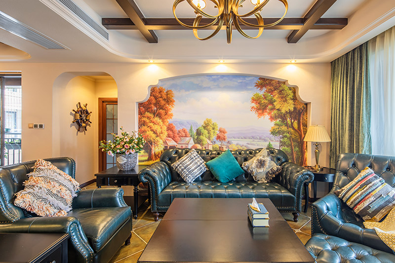 保利壹號公館美式室內(nèi)設(shè)計三居125平米風格裝修案例-客廳沙發(fā)