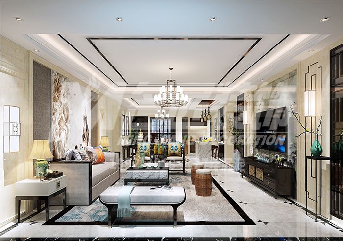 佛山市保利中央公園新中式風格三居室裝修案例