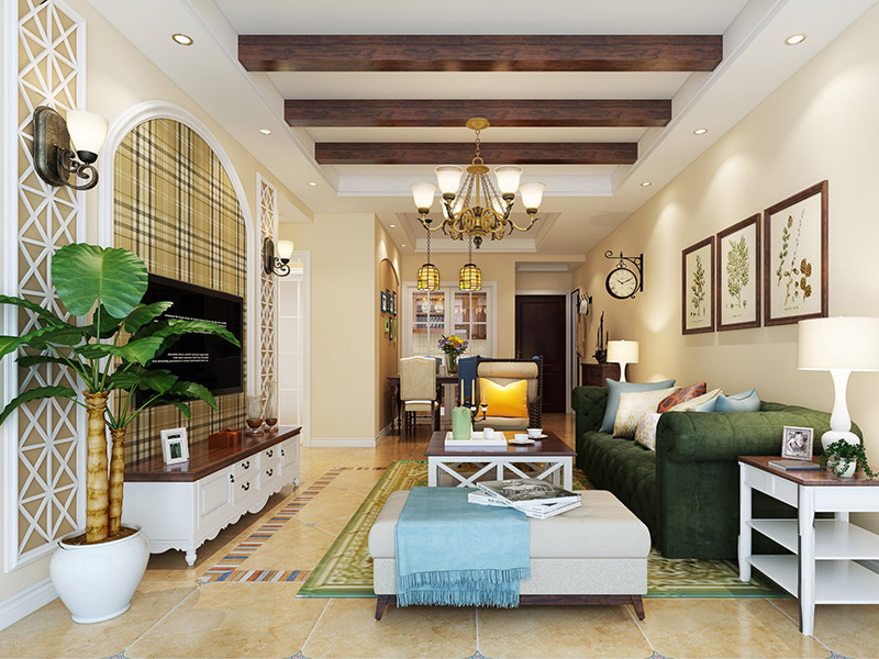 萬晟城華府三居102平米田園風(fēng)格裝修案例-客廳 萬晟城華府三居102平米田園風(fēng)格裝修案例-客廳