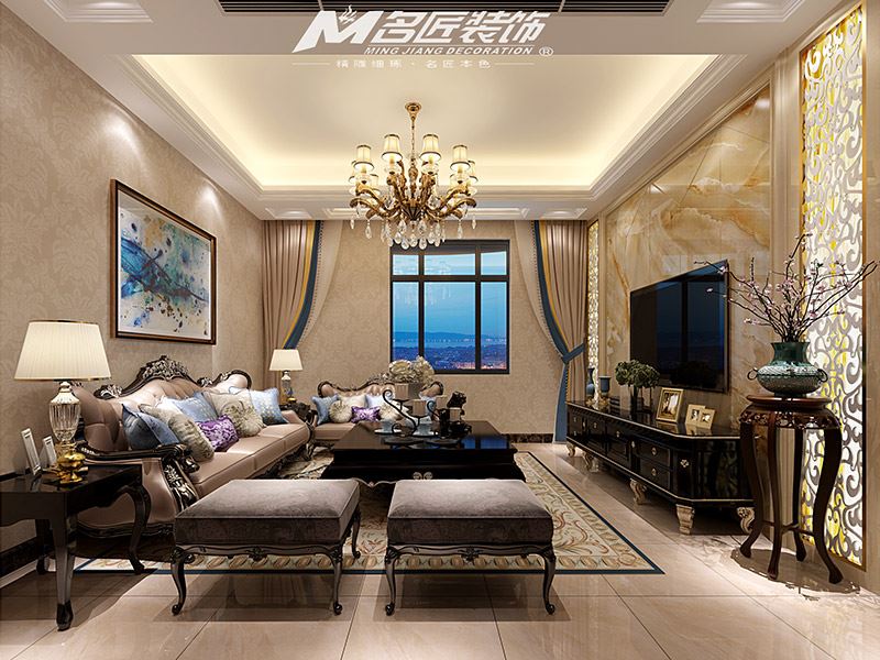 揭陽市濱江尚都輕奢風格平層裝修案例