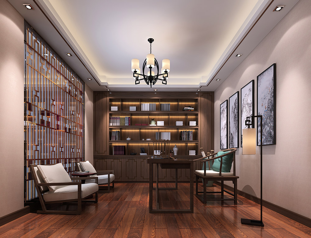 新中式風(fēng)格別墅裝修效果圖-東逸灣翠河澗四居190平米-書房 新中式風(fēng)格別墅裝修效果圖-東逸灣翠河澗四居190平米-書房