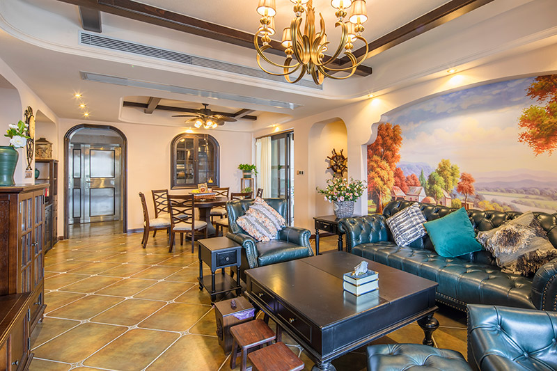 保利壹號公館美式室內(nèi)設(shè)計三居125平米風格裝修案例-客餐廳