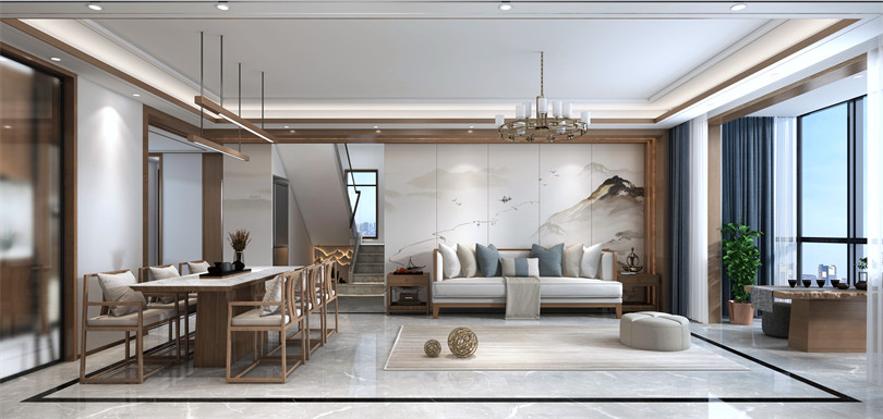 廣州市美林湖國(guó)際社區(qū)別墅新中式風(fēng)格復(fù)式裝修案例