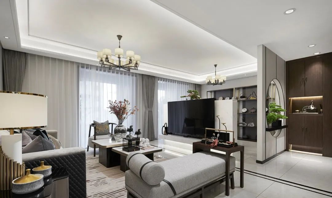 廣州市碧桂園天璽灣新中式風格三居室裝修案例