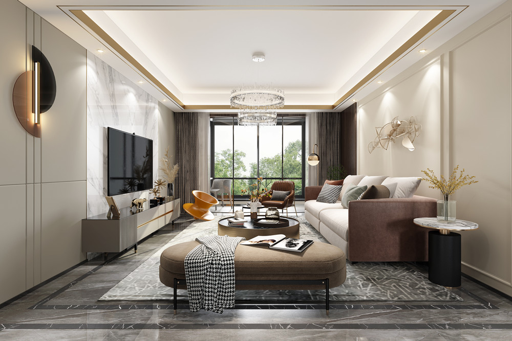 嘉興市白金公館海寧輕奢風格三居室裝修案例