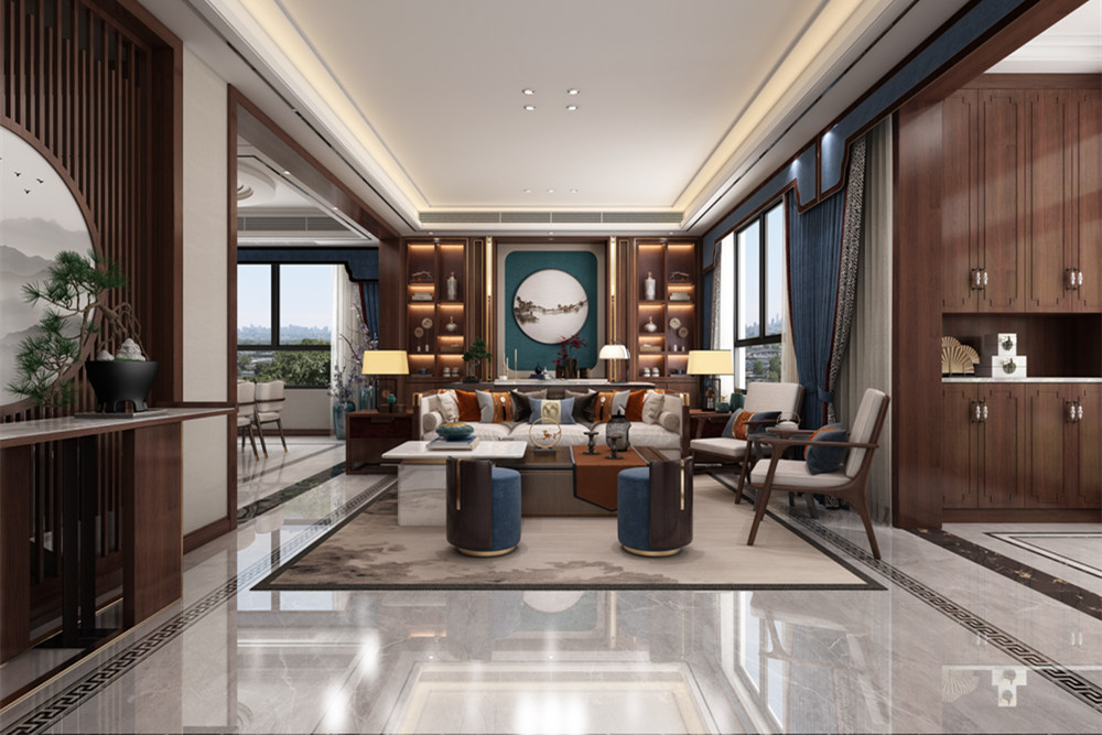 連云港市海州礦山院新中式風(fēng)格三居室裝修案例