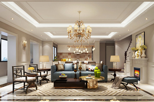 梧州市精通中央公園C區(qū)美式風(fēng)格復(fù)式裝修案例