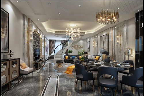 德陽市印象戛納輕奢風格三居室裝修案例