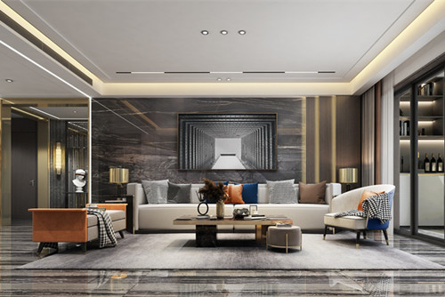 ?？谑袗廴A小區(qū)輕奢風格平層裝修案例