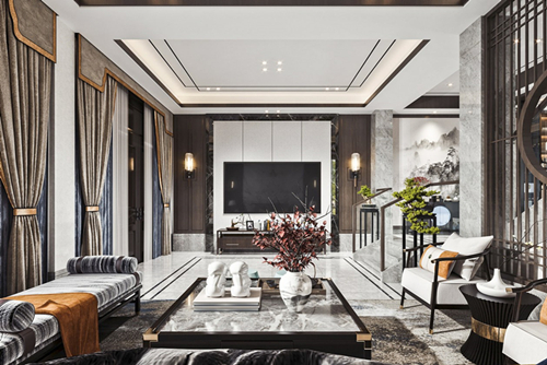 江門市寶庭園新中式風格別墅裝修案例