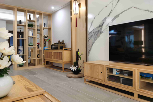 海口市環(huán)球100寶龍城新中式風(fēng)格復(fù)式裝修案例