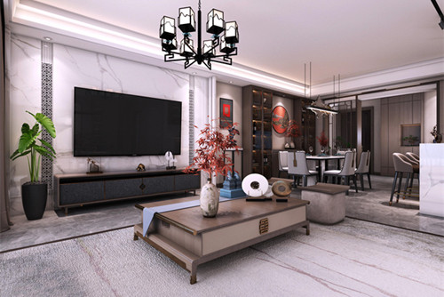 中山市麗豐棕櫚彩虹別墅新中式風(fēng)格三居室裝修案例