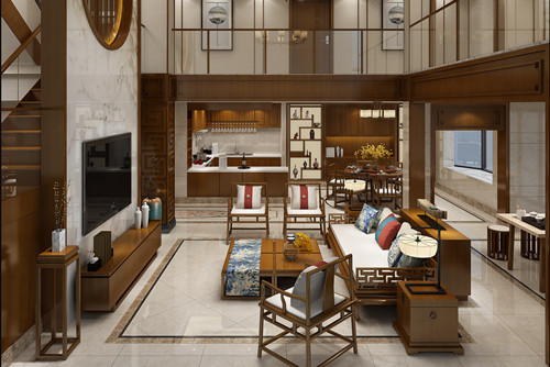 海口市港島花園新中式風(fēng)格別墅裝修案例