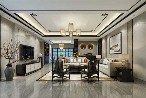 海口市紫荊花園二區(qū)新中式風格三居室裝修案例